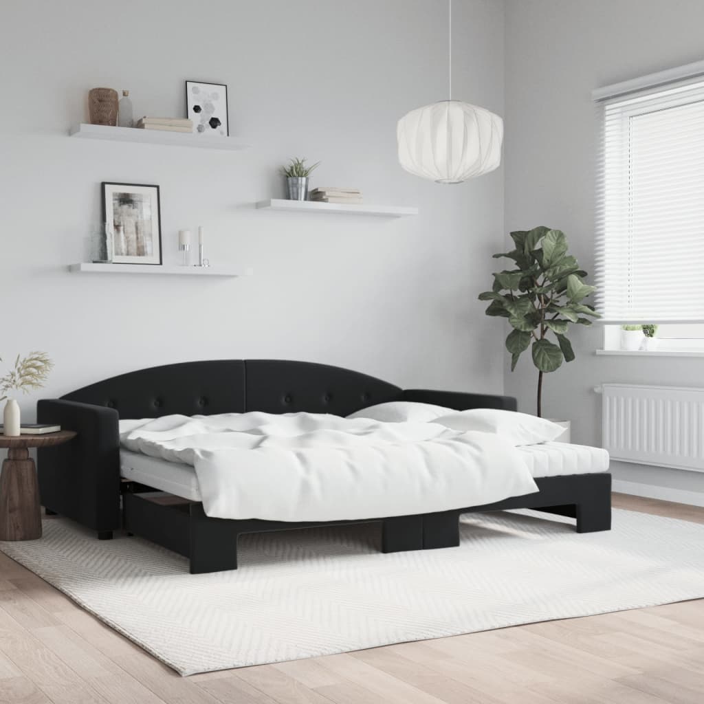 Dnevni krevet na razvlačenje s madracima crni 90x200 cm baršun