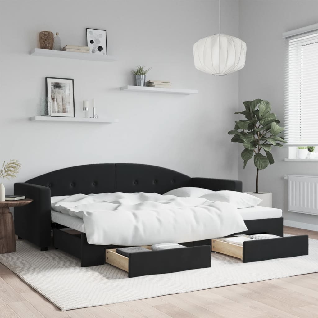 Dnevni krevet na razvlačenje s ladicama crni 80 x 200 cm baršun