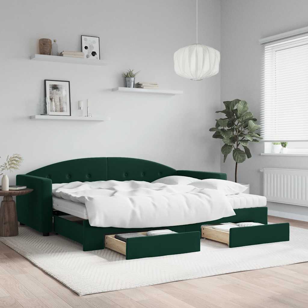 Dnevni krevet na razvlačenje tamnozeleni 90 x 200 cm baršunasti