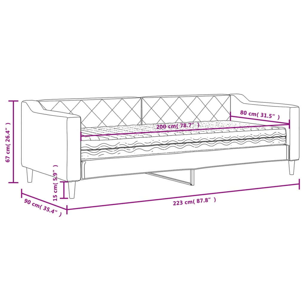 Dnevni krevet s madracem crni 80 x 200 cm od tkanine