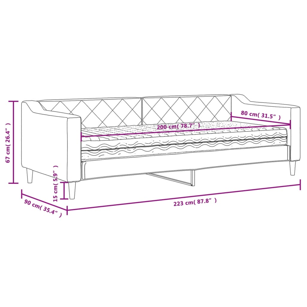 Dnevni krevet s madracem krem 80 x 200 cm od tkanine