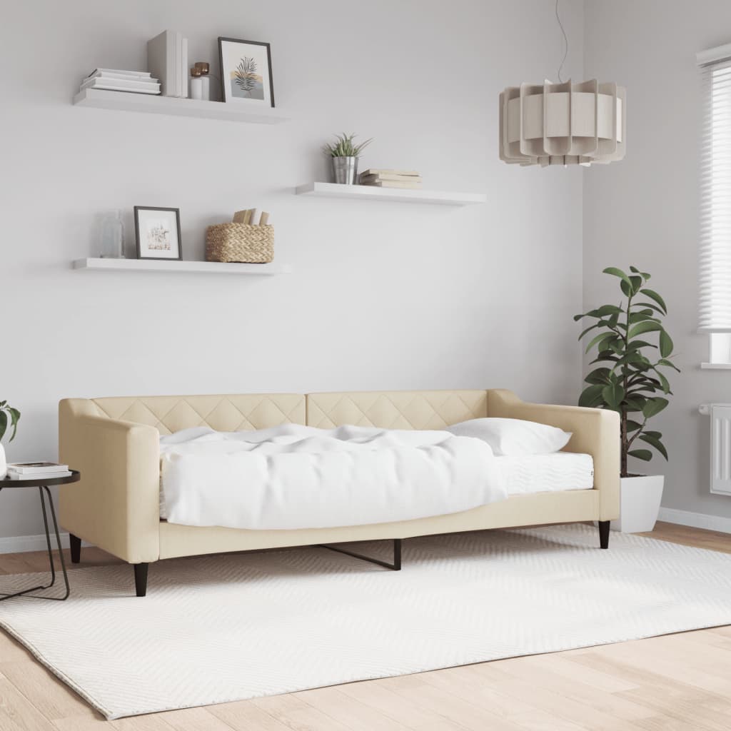 Dnevni krevet s madracem krem 80 x 200 cm od tkanine
