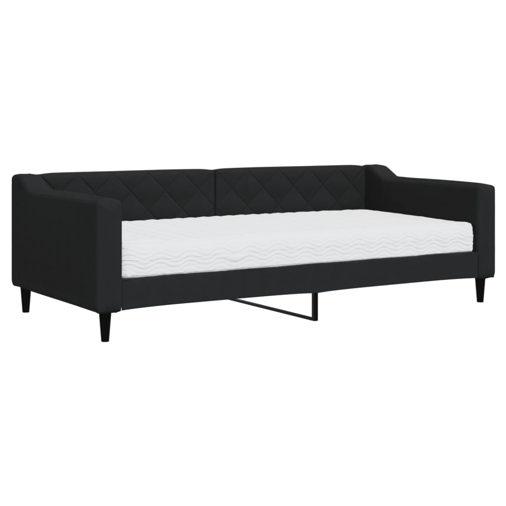 Dnevni krevet s madracem crni 90 x 200 cm od tkanine