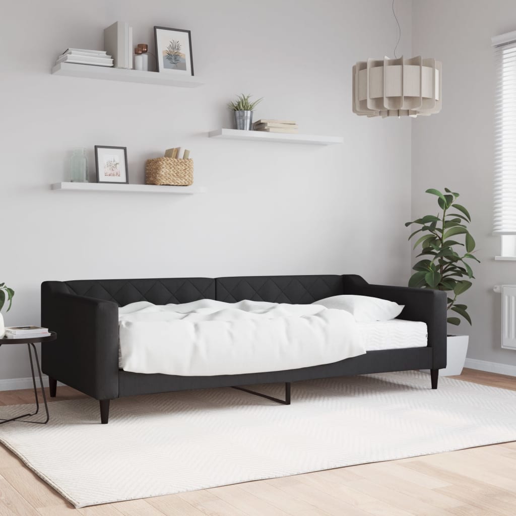 Dnevni krevet s madracem crni 90 x 200 cm od tkanine