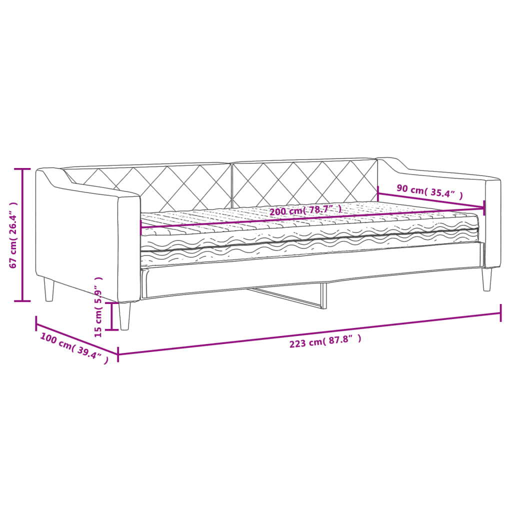Dnevni krevet s madracem smeđesivi 90 x 200 cm od tkanine