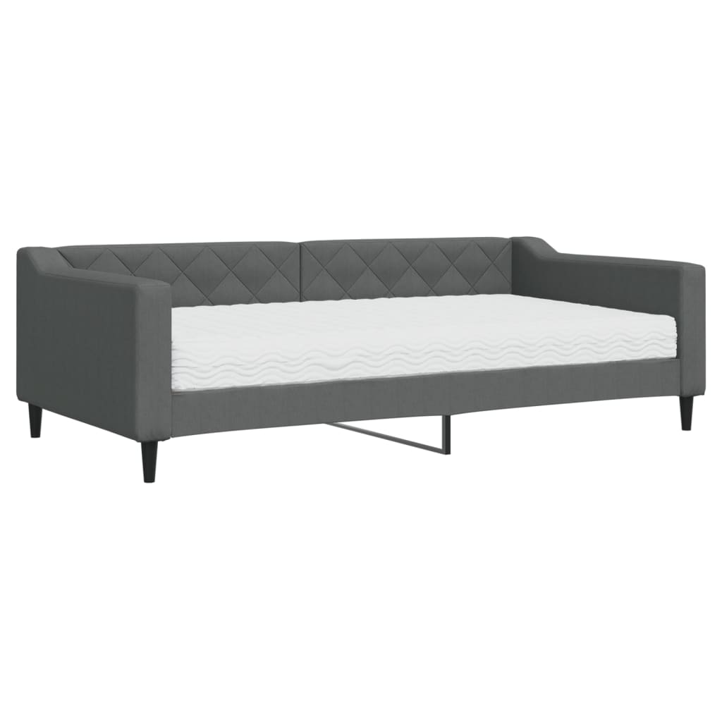 Dnevni krevet s madracem tamnosivi 100 x 200 cm od tkanine
