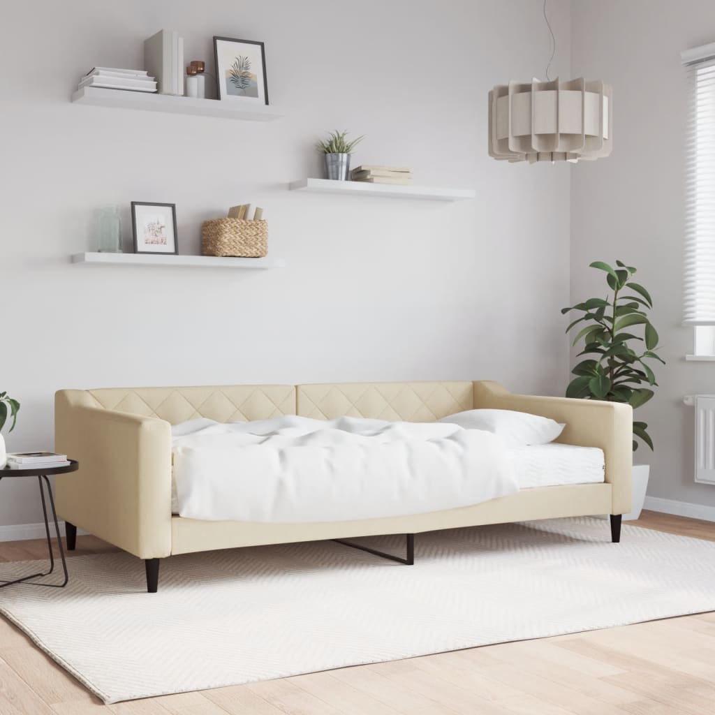 Dnevni krevet s madracem krem 100 x 200 cm od tkanine