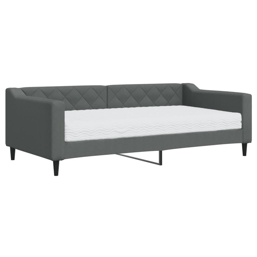 Dnevni krevet s madracem tamnosivi 90 x 190 cm od tkanine
