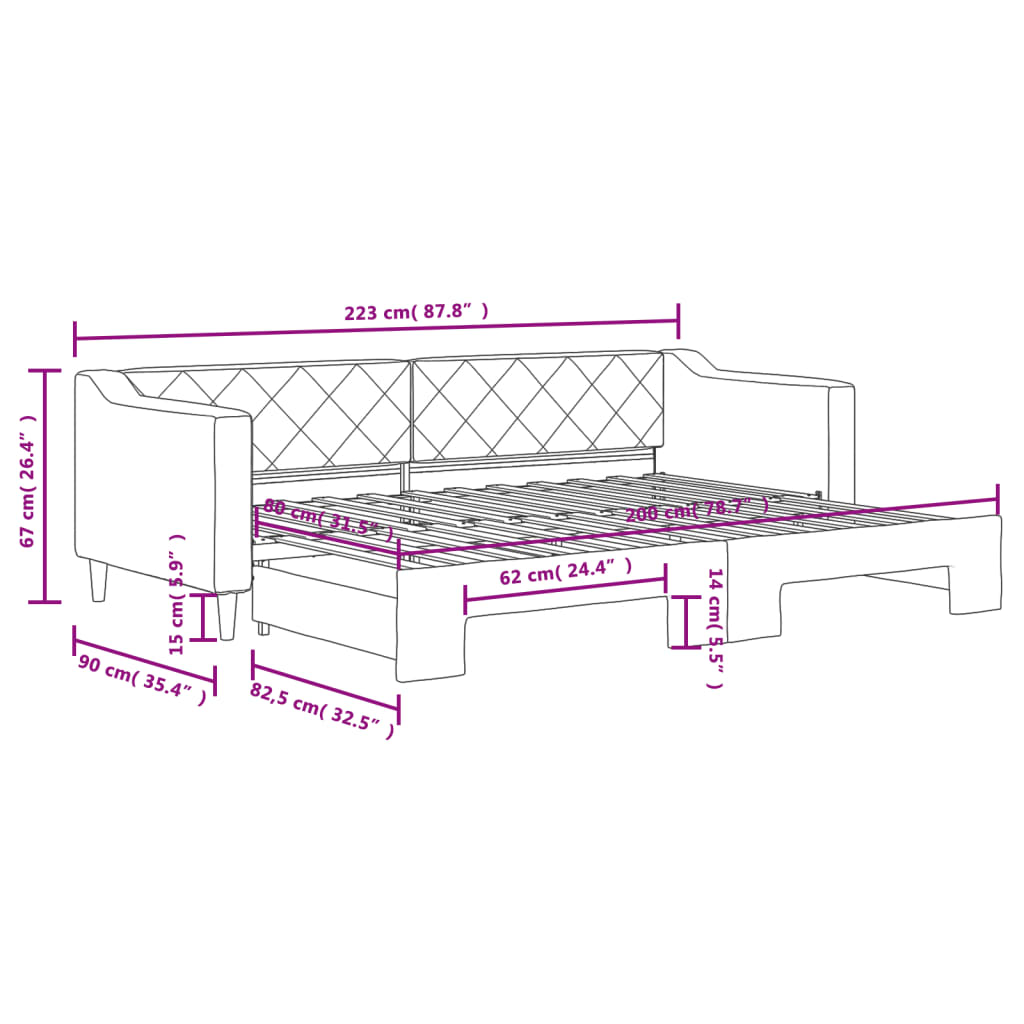 Dnevni krevet na razvlačenje krem 80 x 200 cm od tkanine