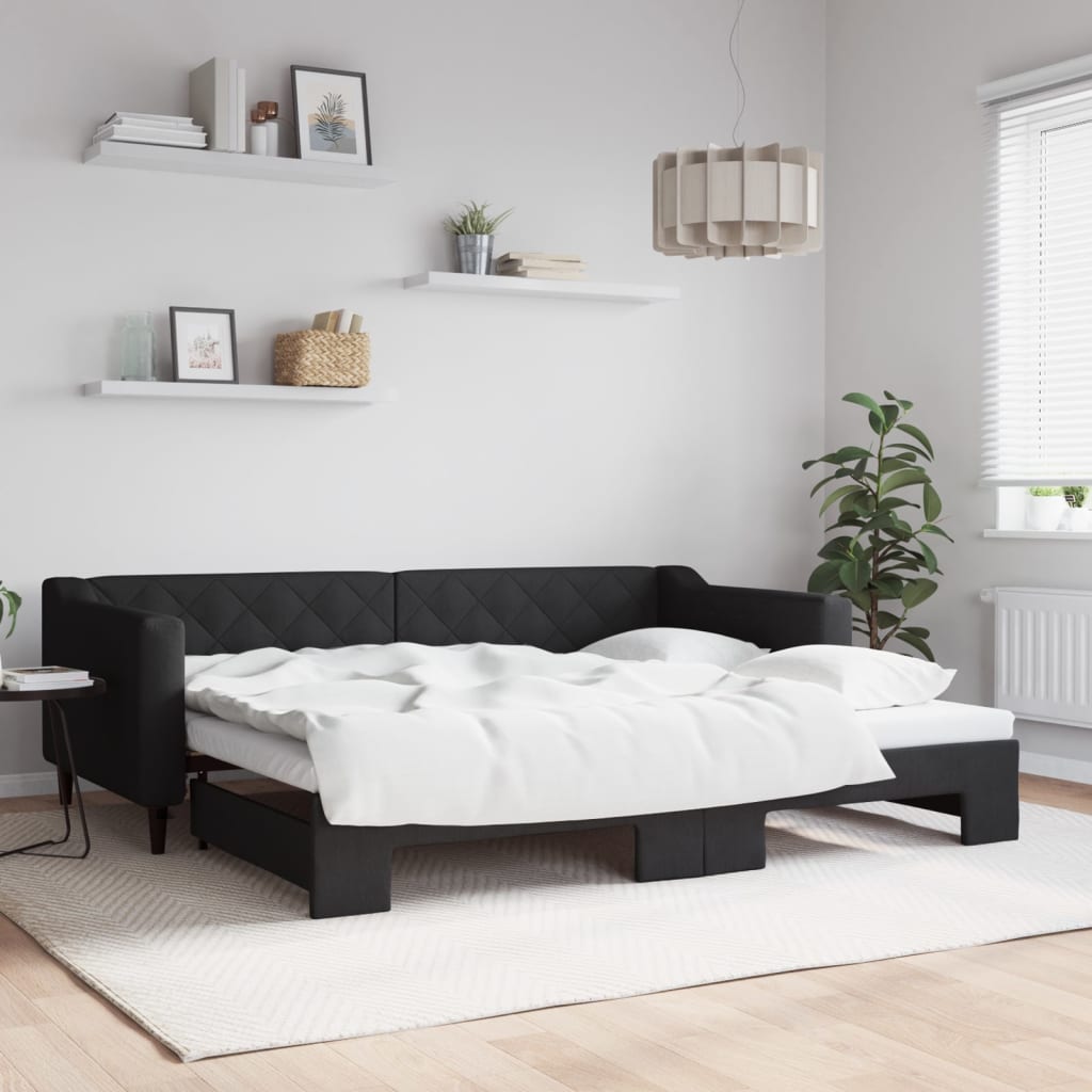 Dnevni krevet na razvlačenje crni 90 x 200 cm od tkanine