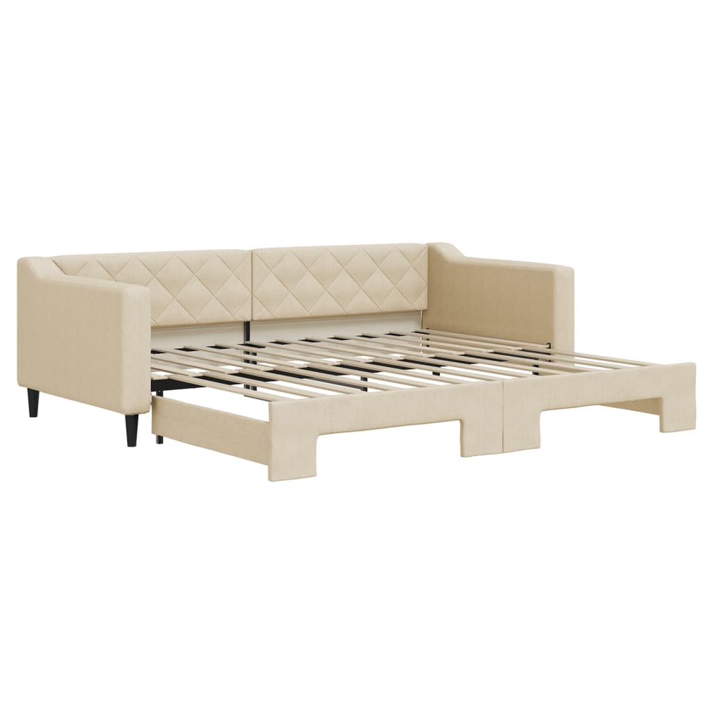 Dnevni krevet na razvlačenje krem 90 x 200 cm od tkanine