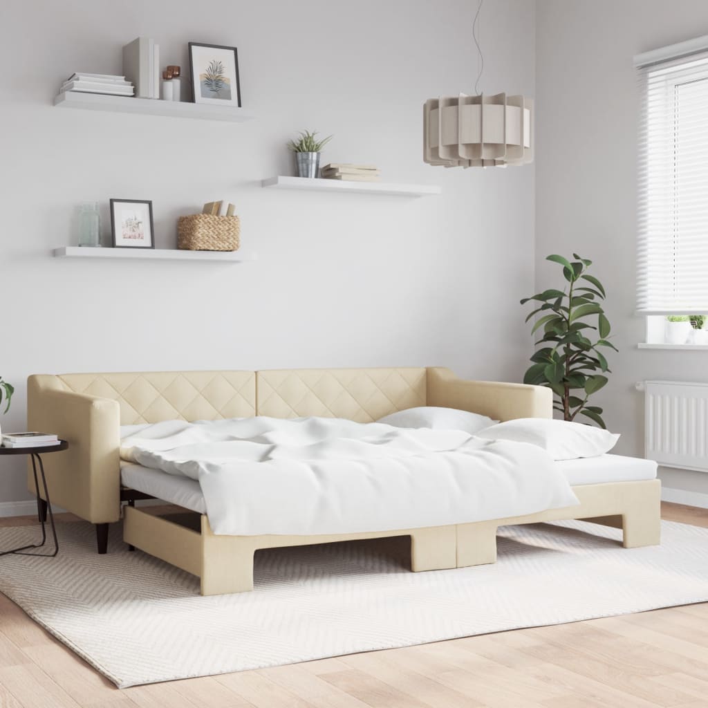 Dnevni krevet na razvlačenje krem 90 x 200 cm od tkanine