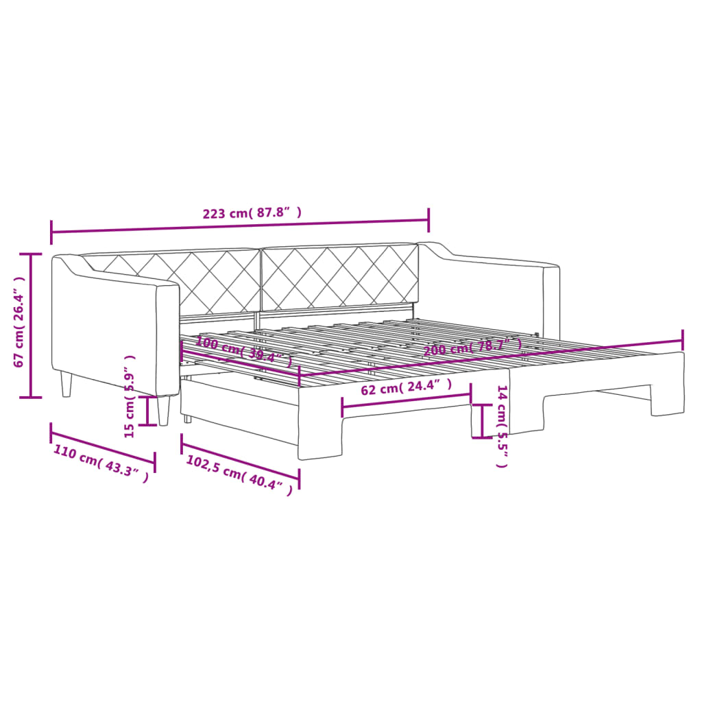 Dnevni krevet na razvlačenje svjetlosivi 100x200 cm od tkanine