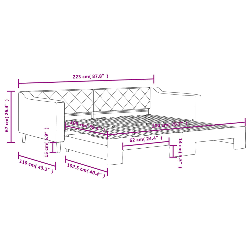 Dnevni krevet na razvlačenje smeđesivi 100 x 200 cm od tkanine