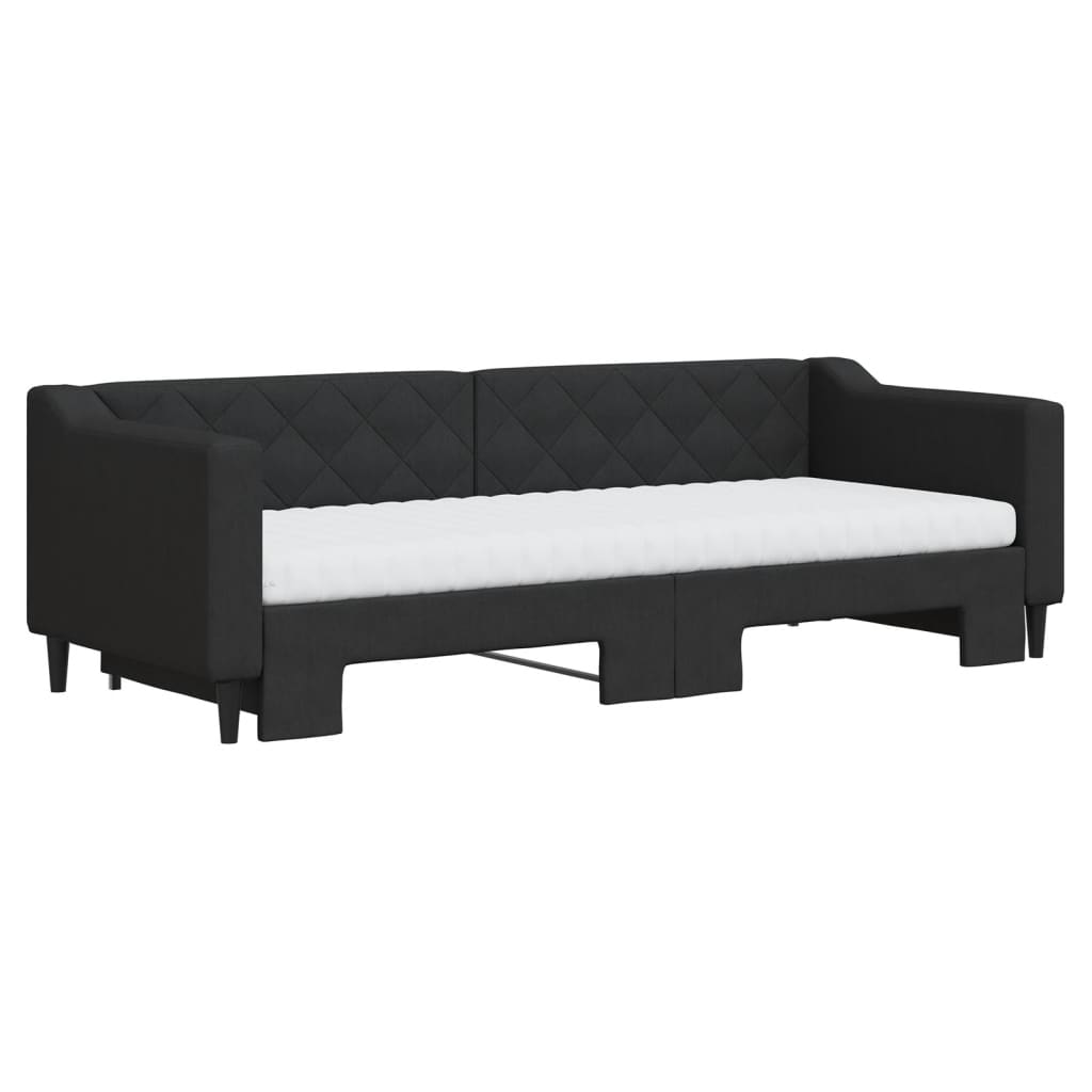 Dnevni krevet na razvlačenje s madracima crni 80x200 cm tkanina