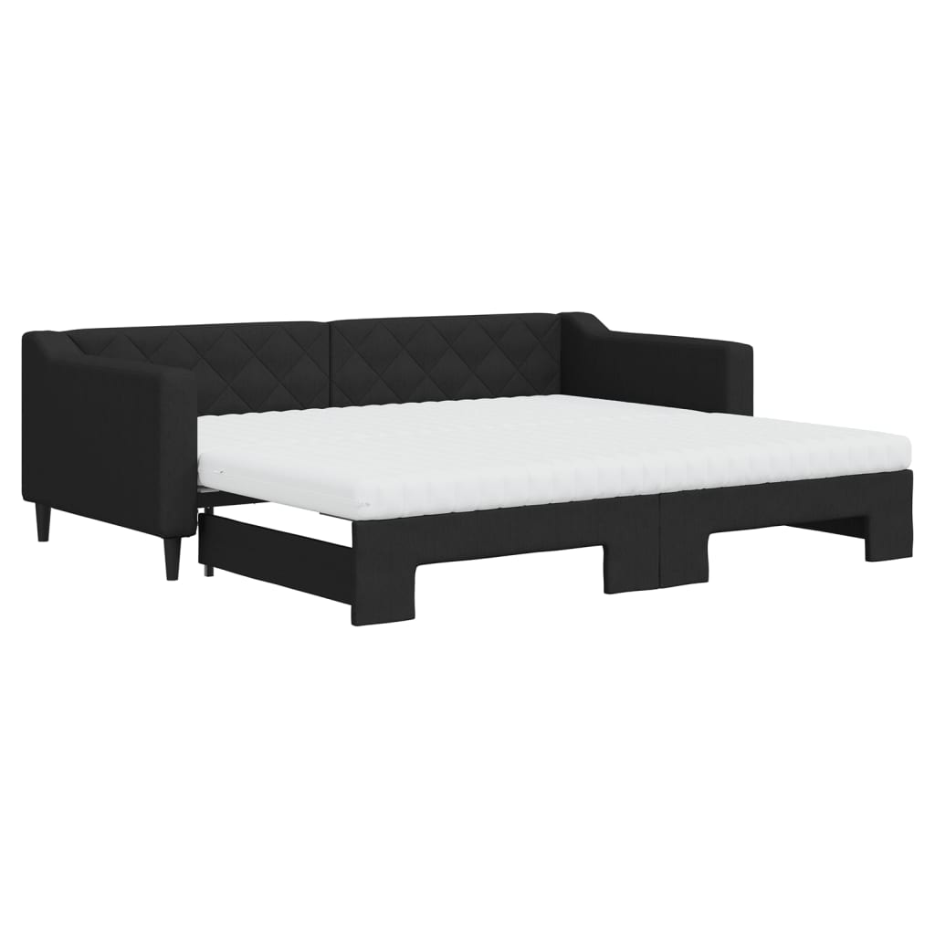 Dnevni krevet na razvlačenje s madracima crni 90x200 cm tkanina
