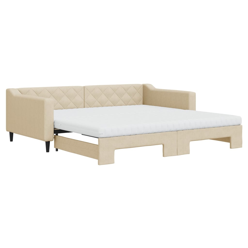 Dnevni krevet na razvlačenje krem 100 x 200 cm od tkanine