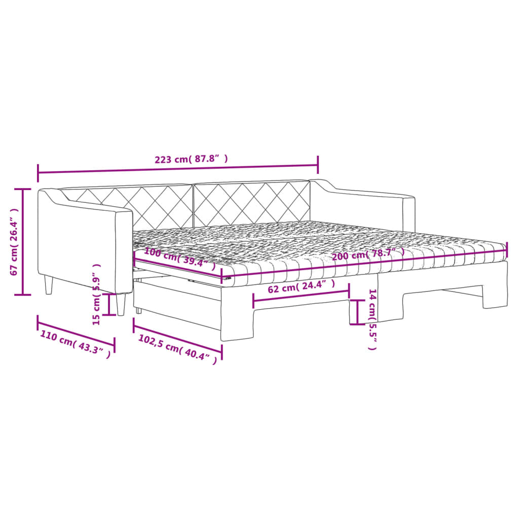Dnevni krevet na razvlačenje krem 100 x 200 cm od tkanine