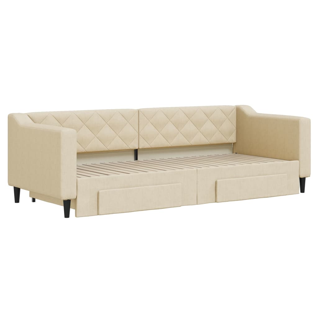 Dnevni krevet na razvlačenje s ladicama krem 80x200 cm tkanina