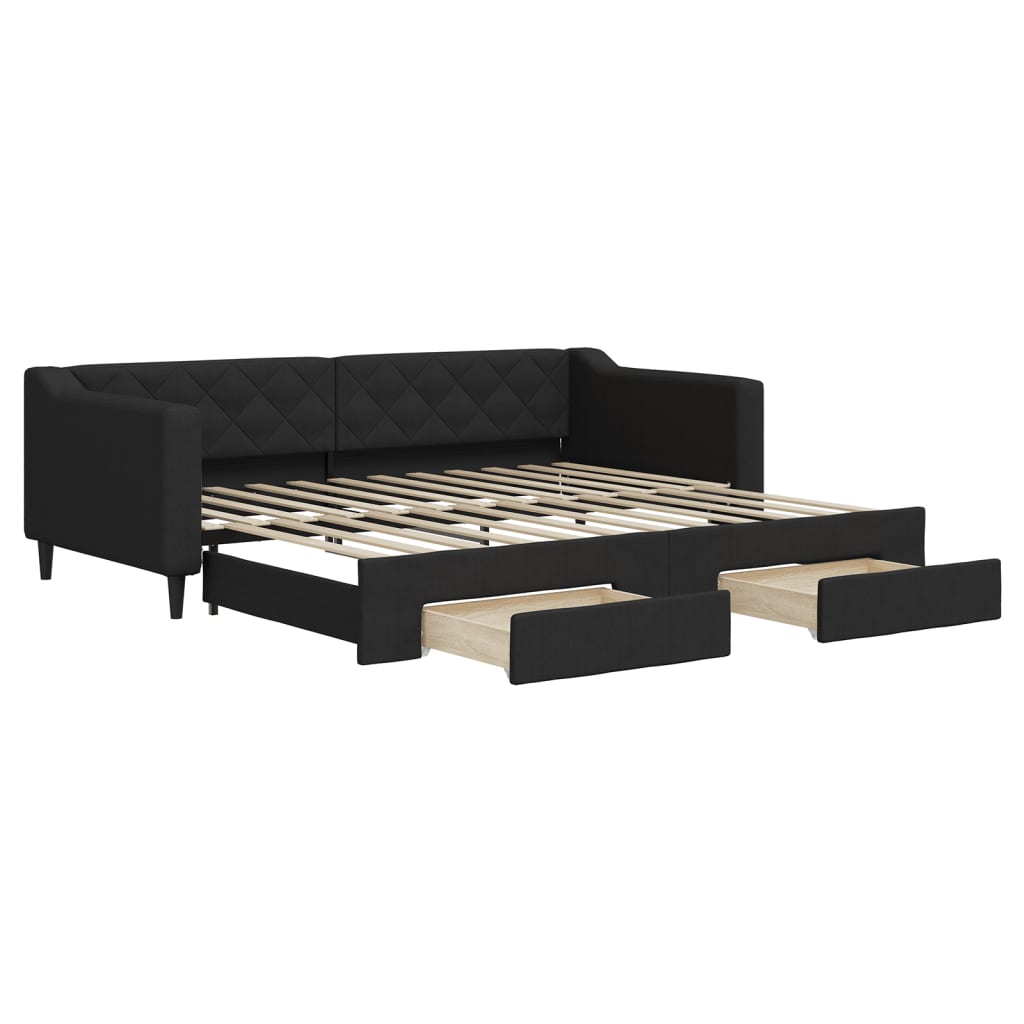 Dnevni krevet na razvlačenje s ladicama crni 90x200 cm tkanina
