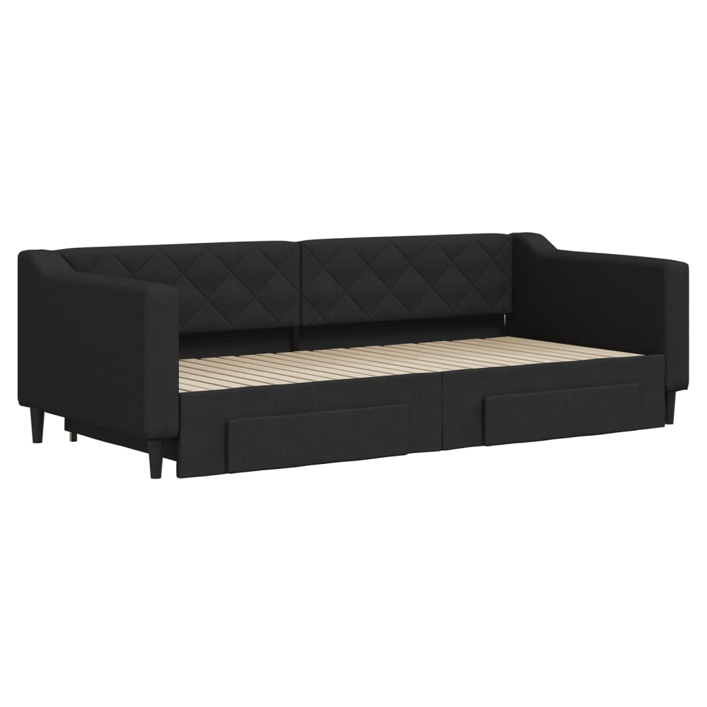 Dnevni krevet na razvlačenje s ladicama crni 90x200 cm tkanina