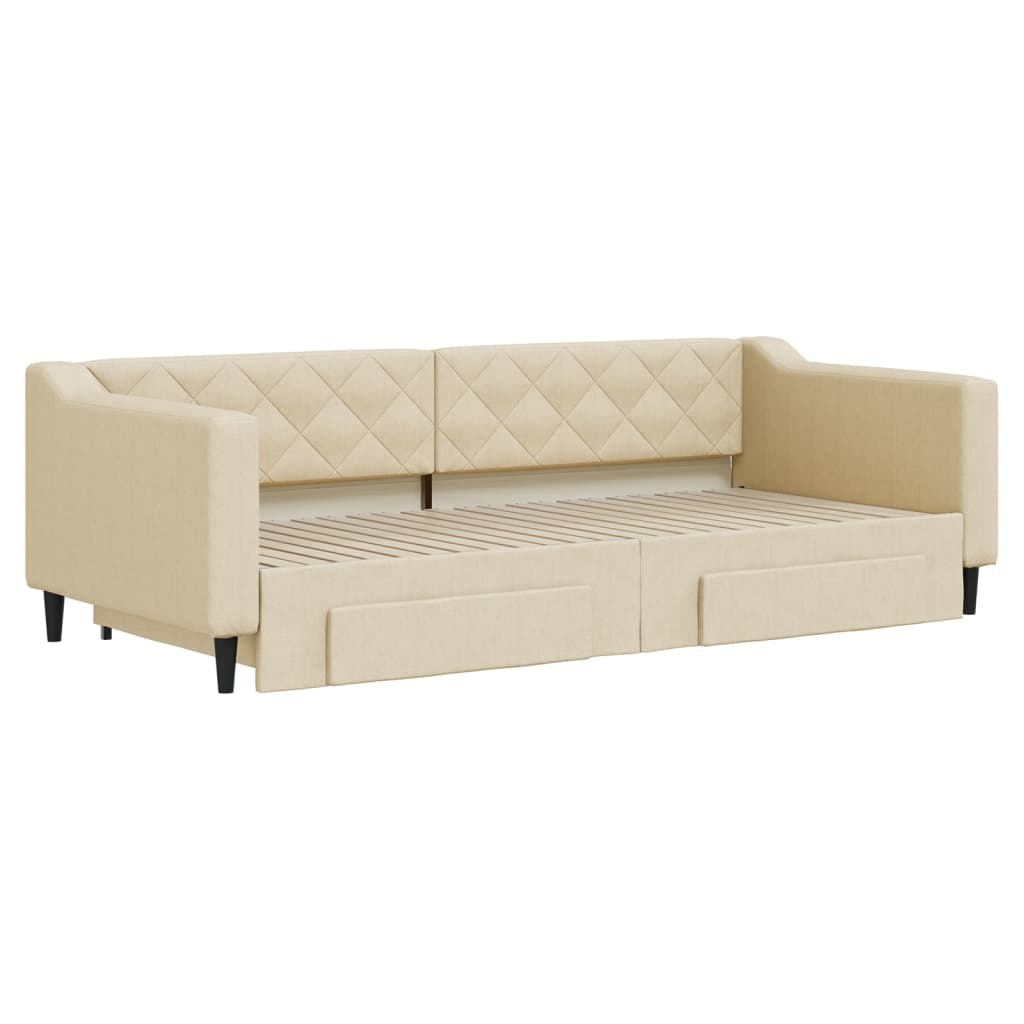Dnevni krevet na razvlačenje s ladicama krem 90x200 cm tkanina
