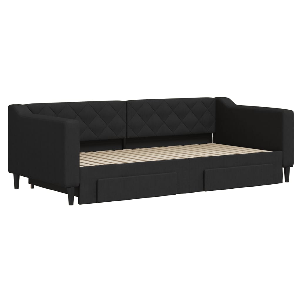 Dnevni krevet na razvlačenje s ladicama crni 90x190 cm tkanina