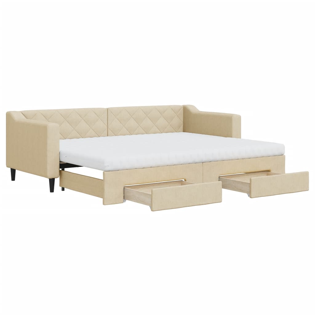 Dnevni krevet na razvlačenje s ladicama krem 80x200 cm tkanina