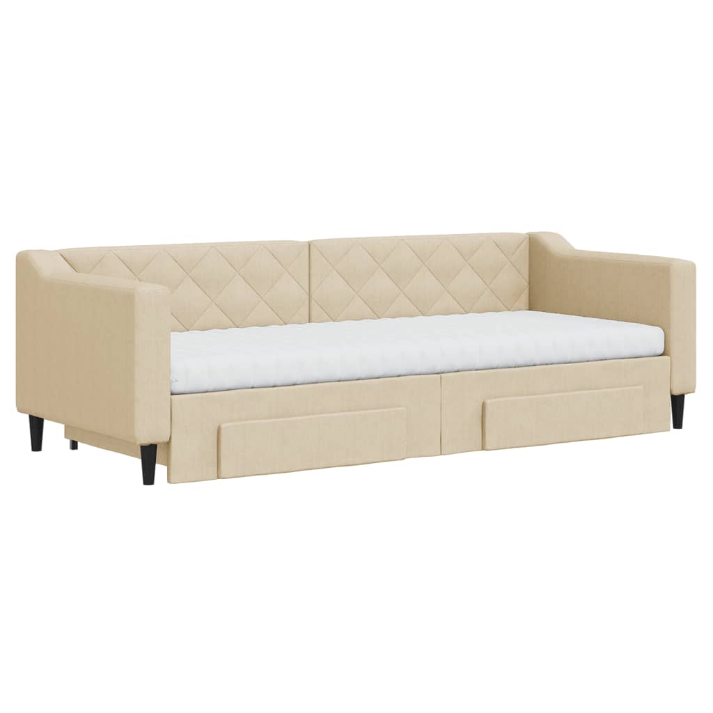 Dnevni krevet na razvlačenje s ladicama krem 80x200 cm tkanina
