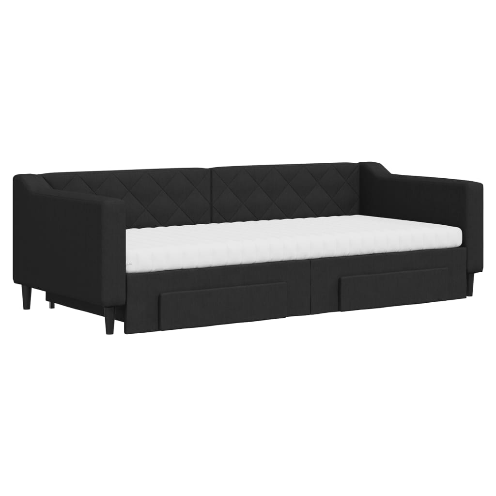Dnevni krevet na razvlačenje s ladicama crni 90x200 cm tkanina