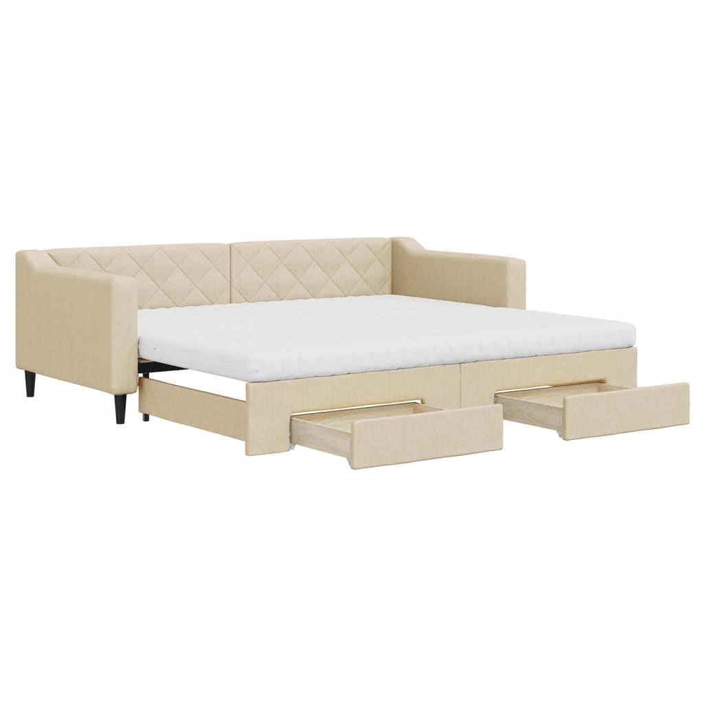 Dnevni krevet na razvlačenje s ladicama krem 90x200 cm tkanina