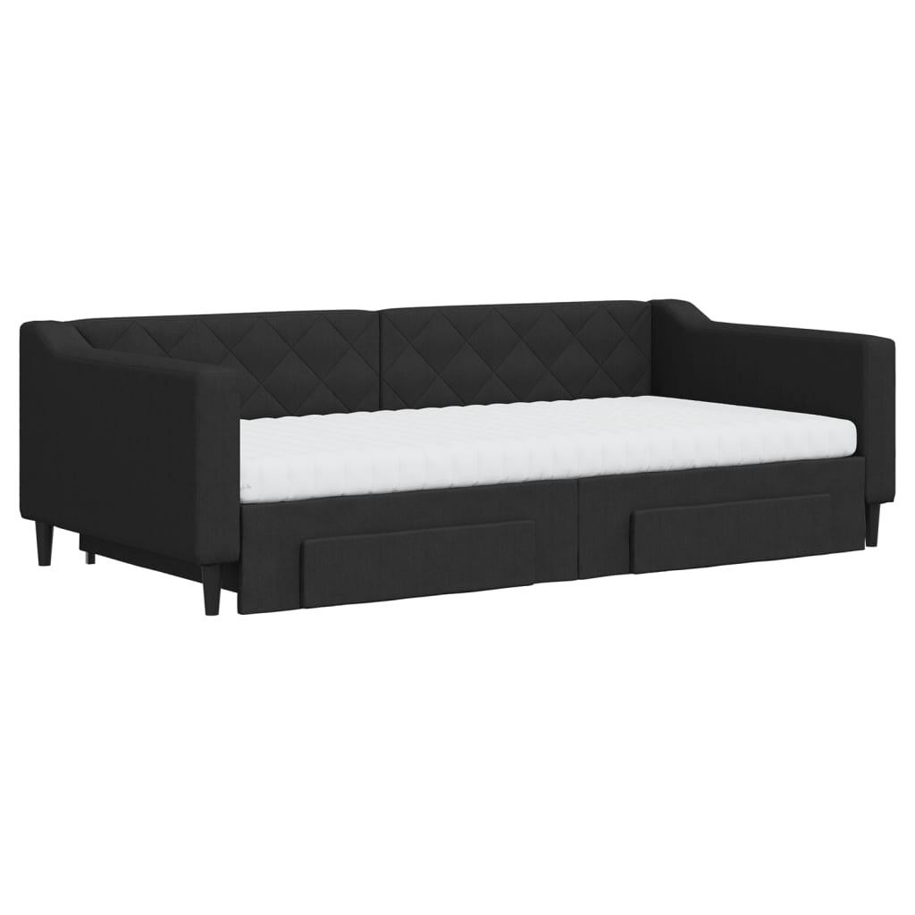 Dnevni krevet na razvlačenje s ladicama crni 100x200 cm tkanina