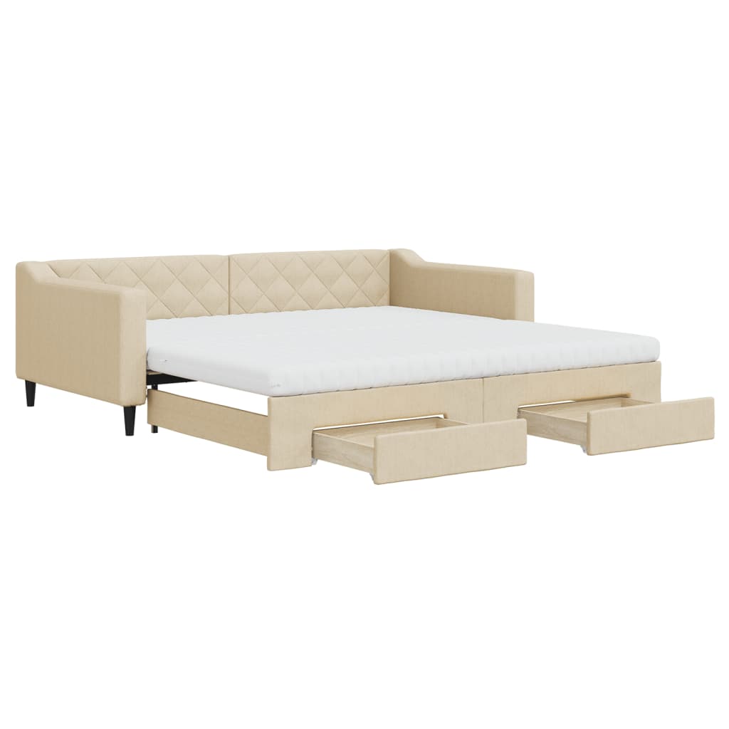 Dnevni krevet na razvlačenje s ladicama krem 100x200 cm tkanina