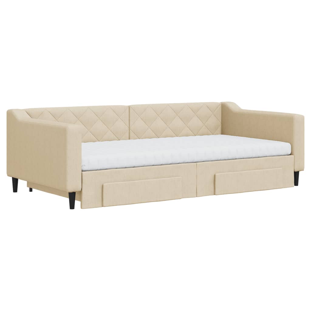 Dnevni krevet na razvlačenje s ladicama krem 100x200 cm tkanina