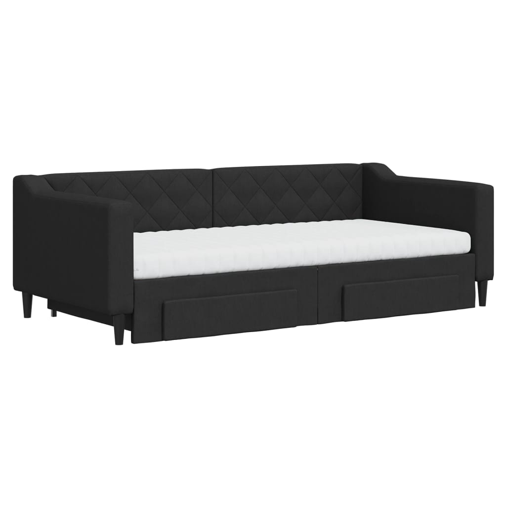 Dnevni krevet na razvlačenje s ladicama crni 90x190 cm tkanina