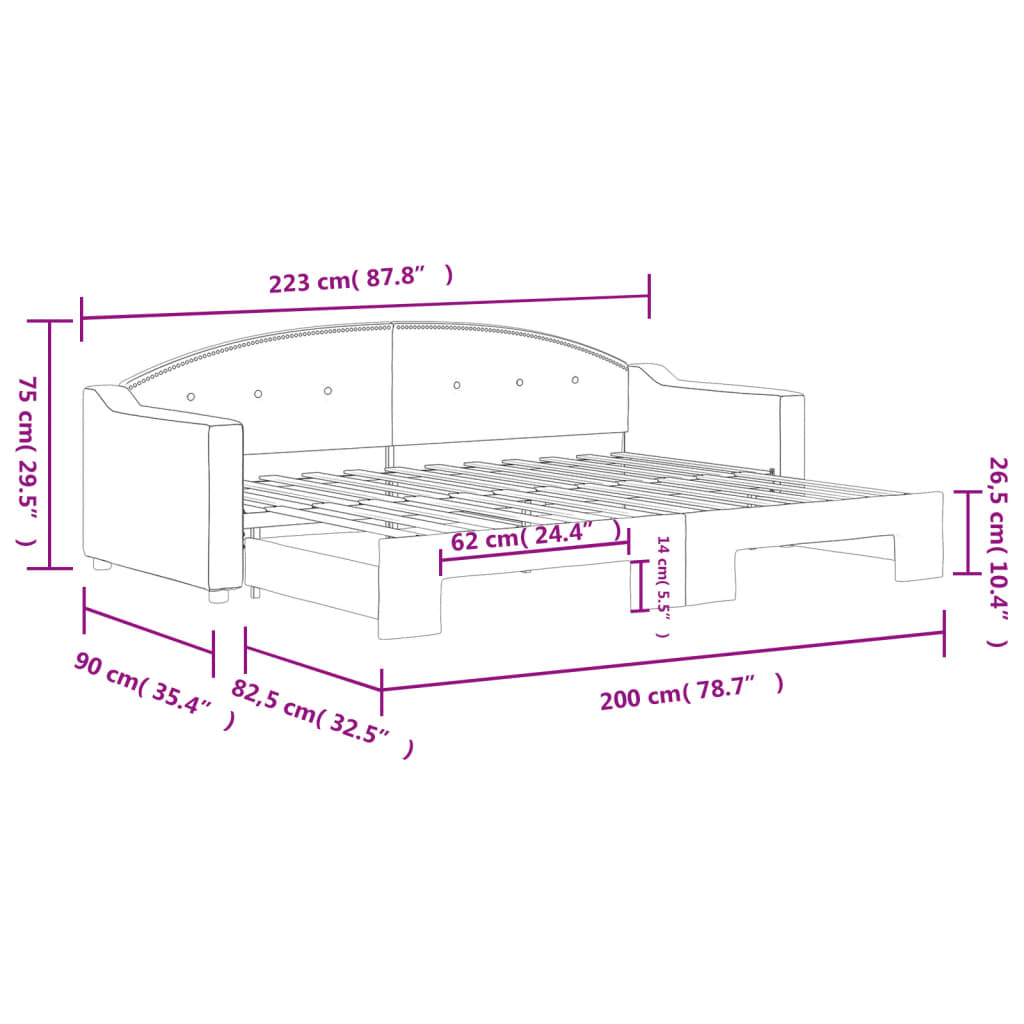 Dnevni krevet na razvlačenje svjetlosivi 80 x 200 cm od tkanine