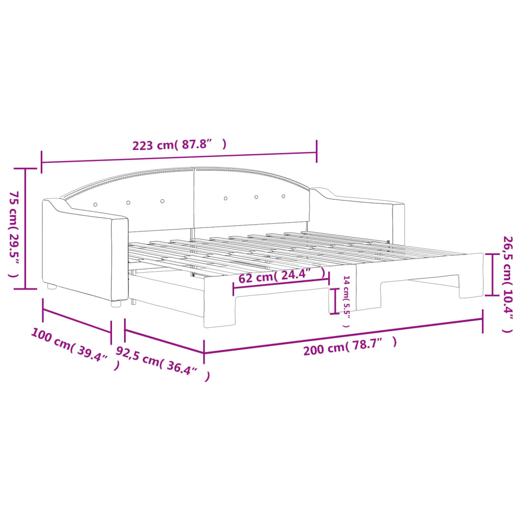 Dnevni krevet na razvlačenje smeđesivi 90 x 200 cm od tkanine