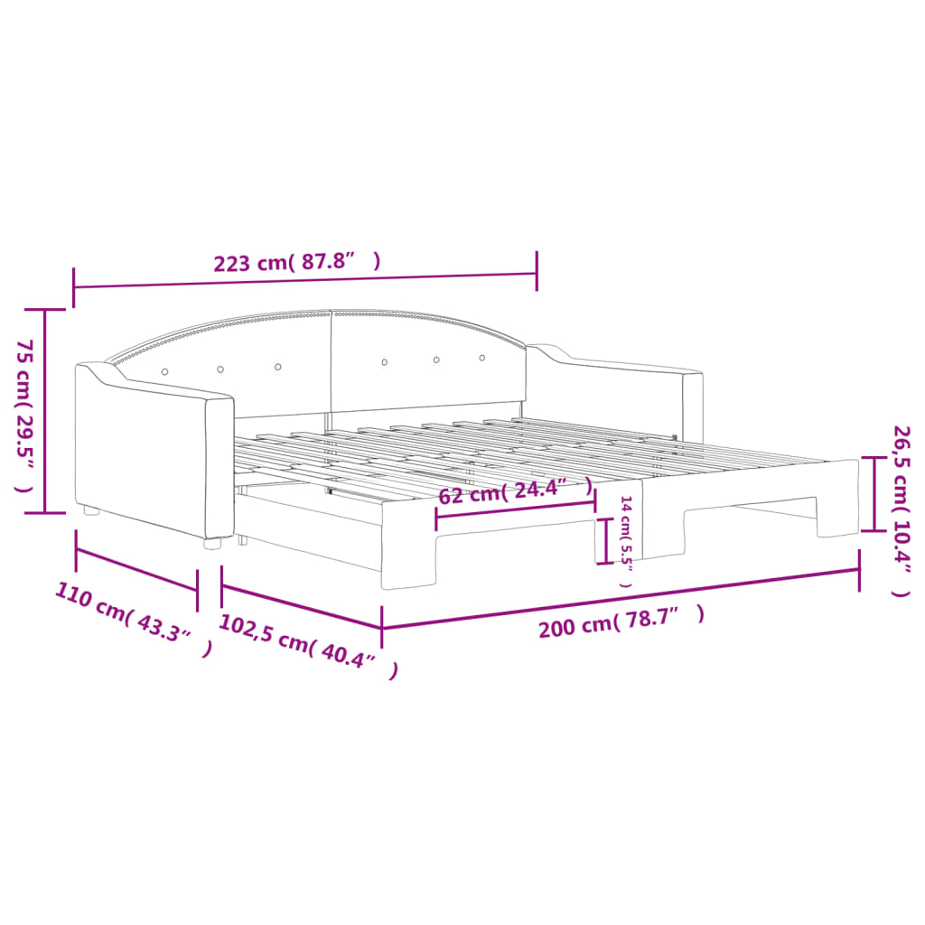 Dnevni krevet na razvlačenje krem 100 x 200 cm od tkanine