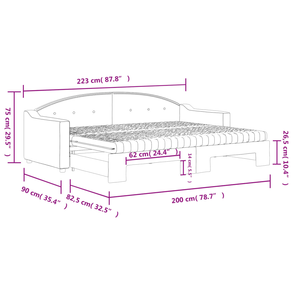 Dnevni krevet na razvlačenje s madracima crni 80x200 cm tkanina