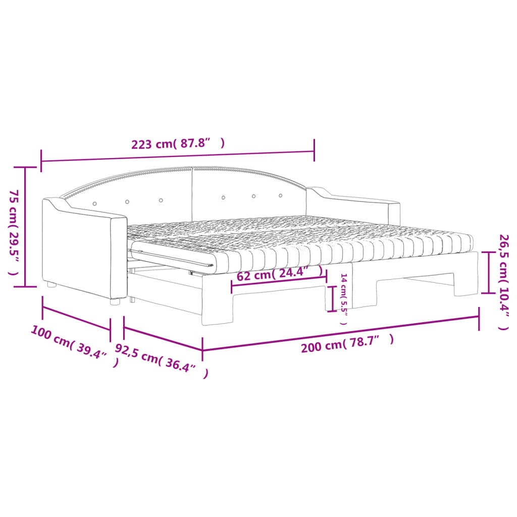 Dnevni krevet na razvlačenje smeđesivi 90 x 200 cm od tkanine
