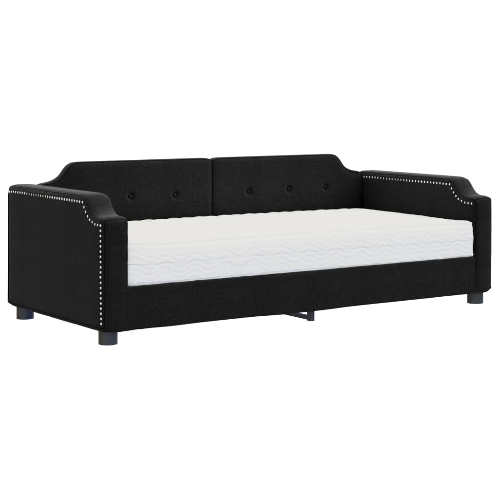 Dnevni krevet s madracem crni 90 x 200 cm od tkanine