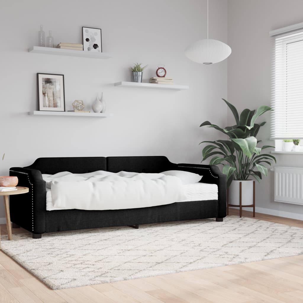 Dnevni krevet s madracem crni 90 x 200 cm od tkanine