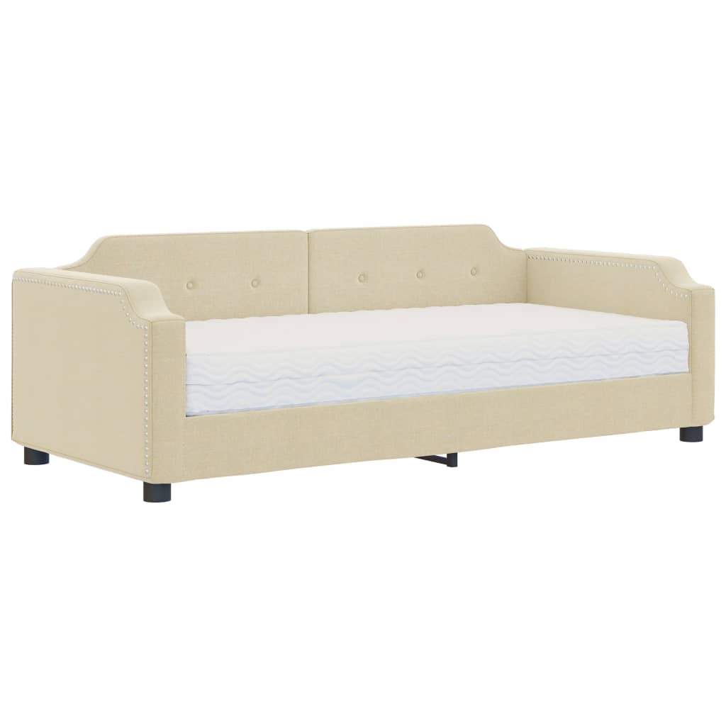 Dnevni krevet s madracem krem 100 x 200 cm od tkanine