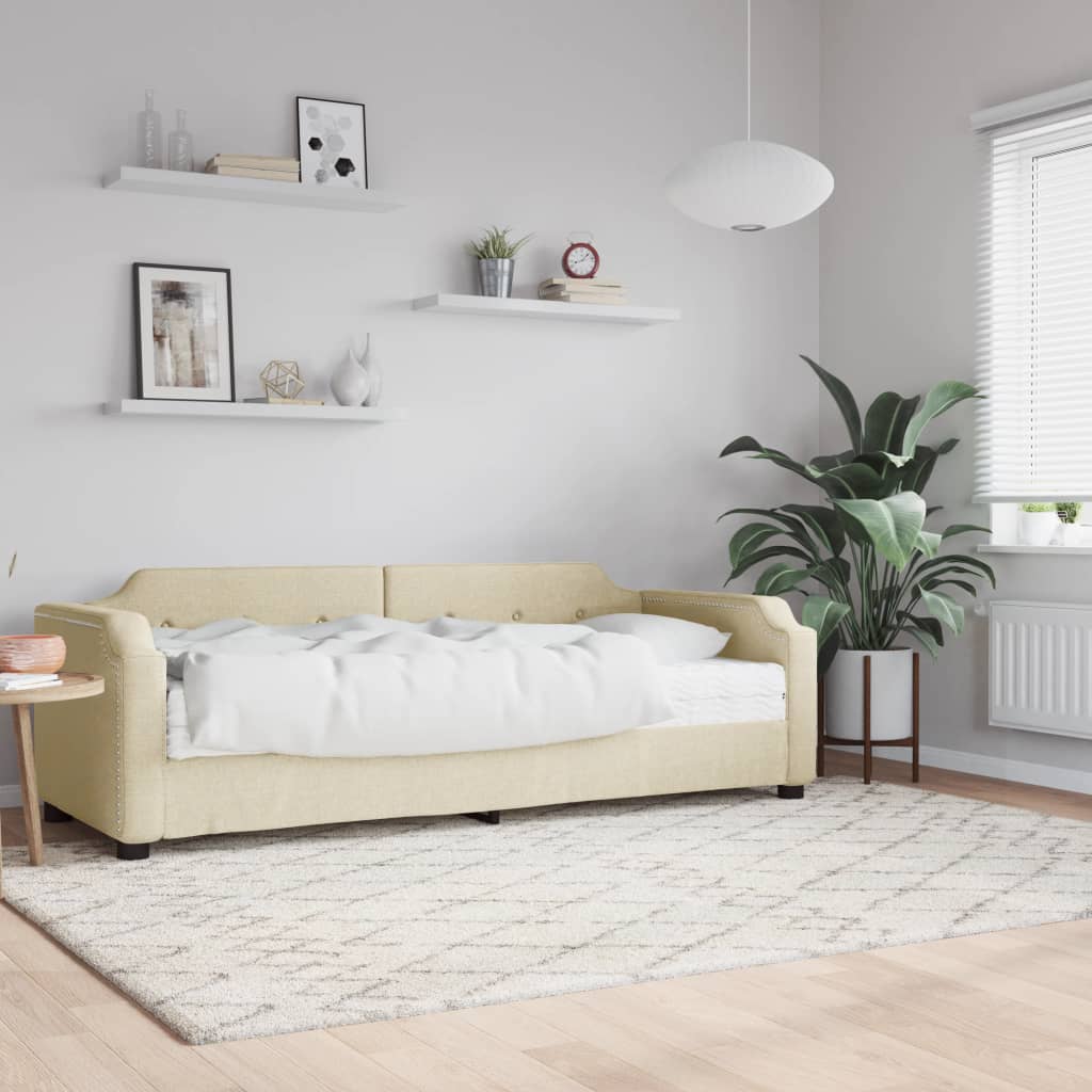 Dnevni krevet s madracem krem 100 x 200 cm od tkanine