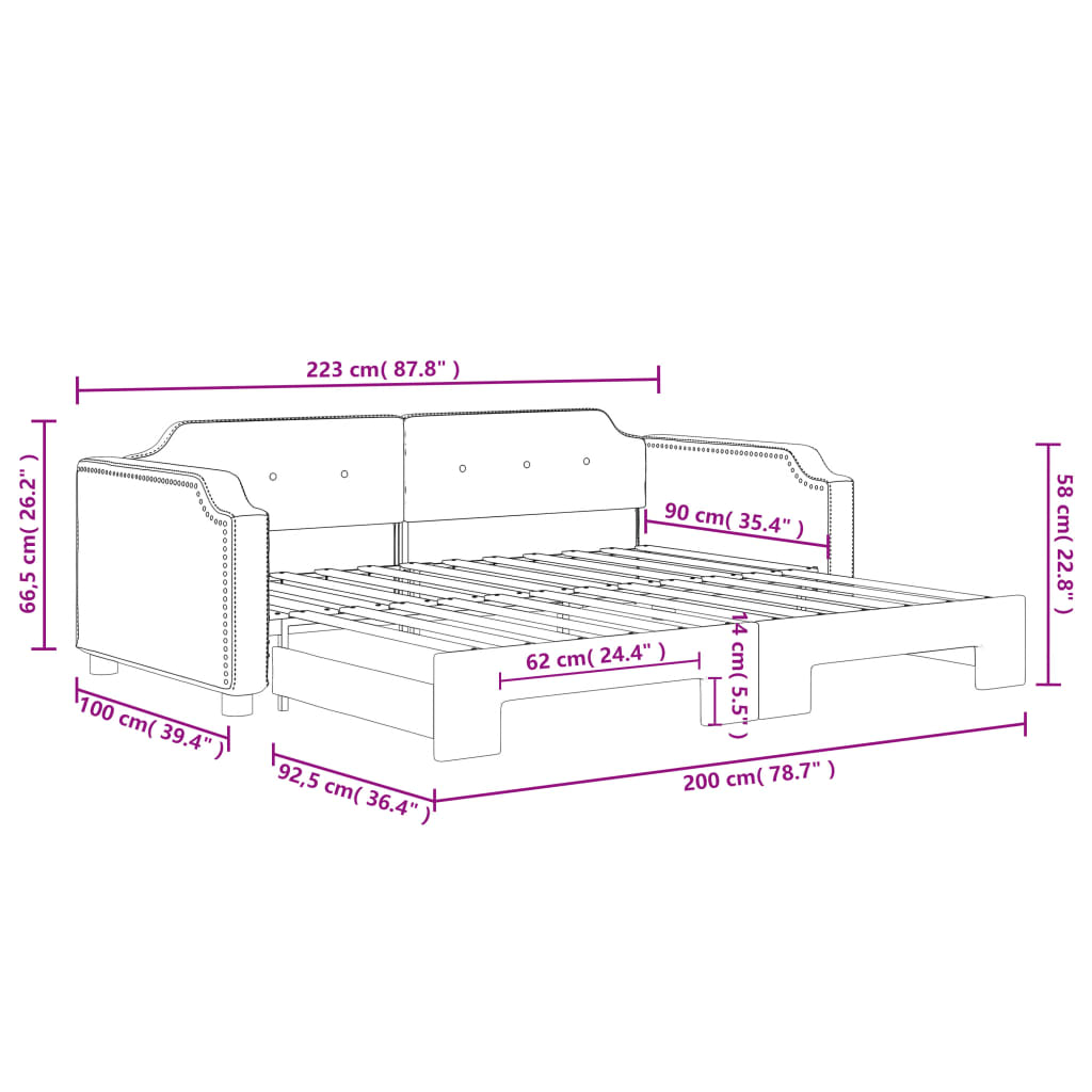 Dnevni krevet na razvlačenje crni 90 x 200 cm od tkanine
