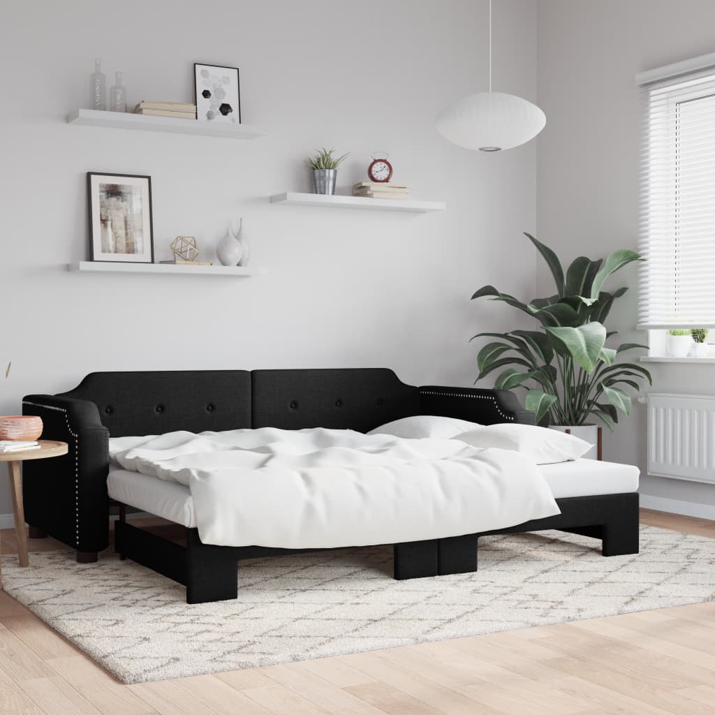 Dnevni krevet na razvlačenje crni 90 x 200 cm od tkanine