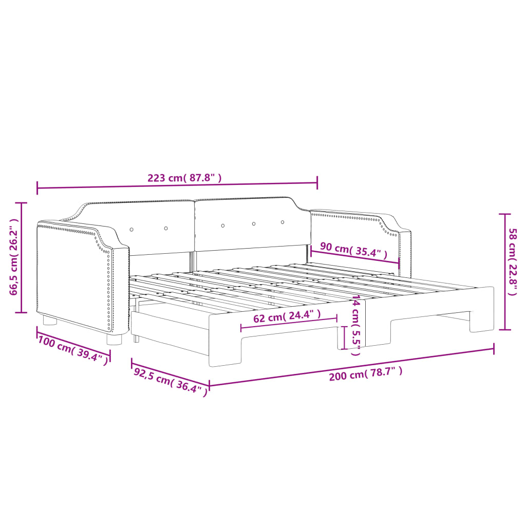 Dnevni krevet na razvlačenje smeđesivi 90 x 200 cm od tkanine