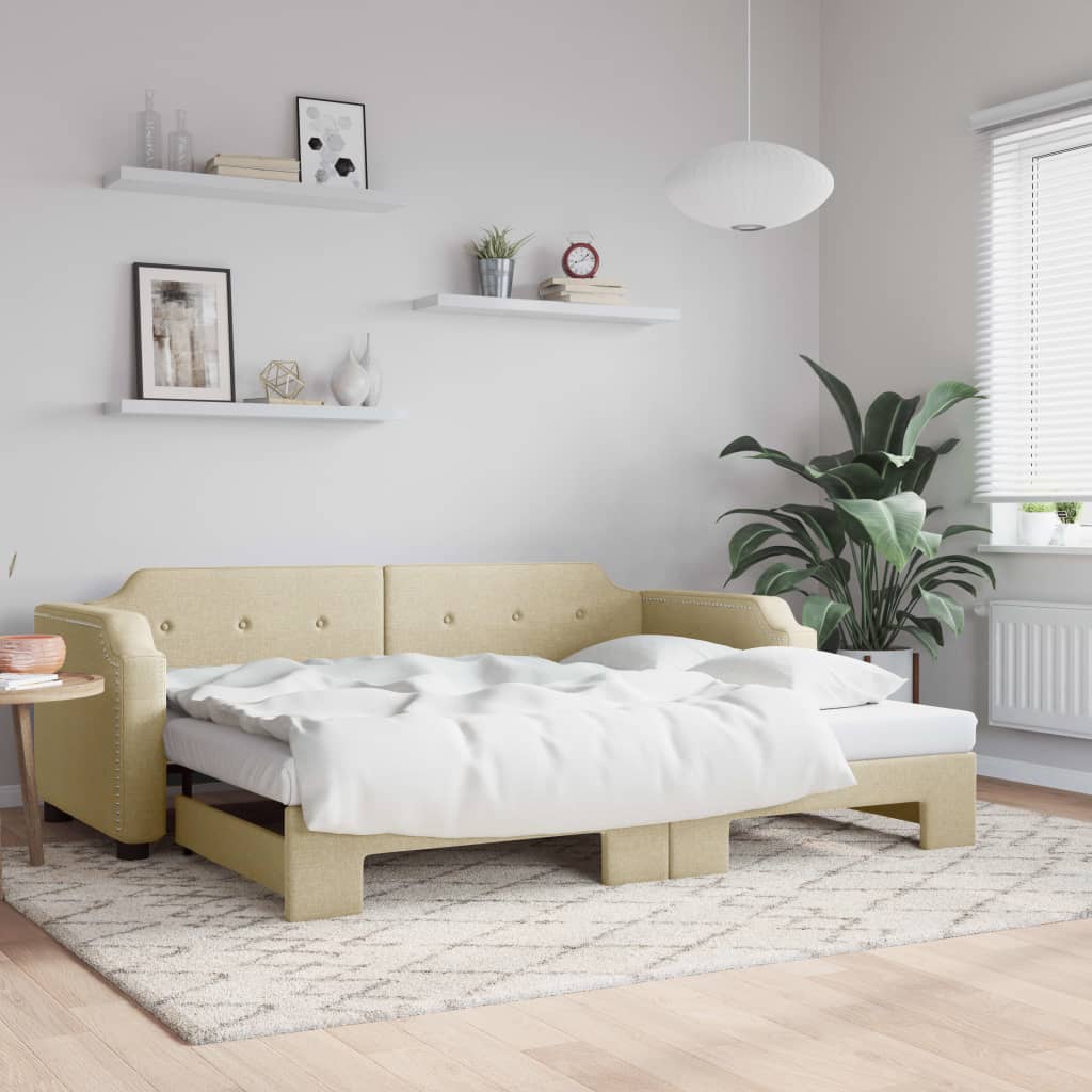 Dnevni krevet na razvlačenje krem 90 x 200 cm od tkanine