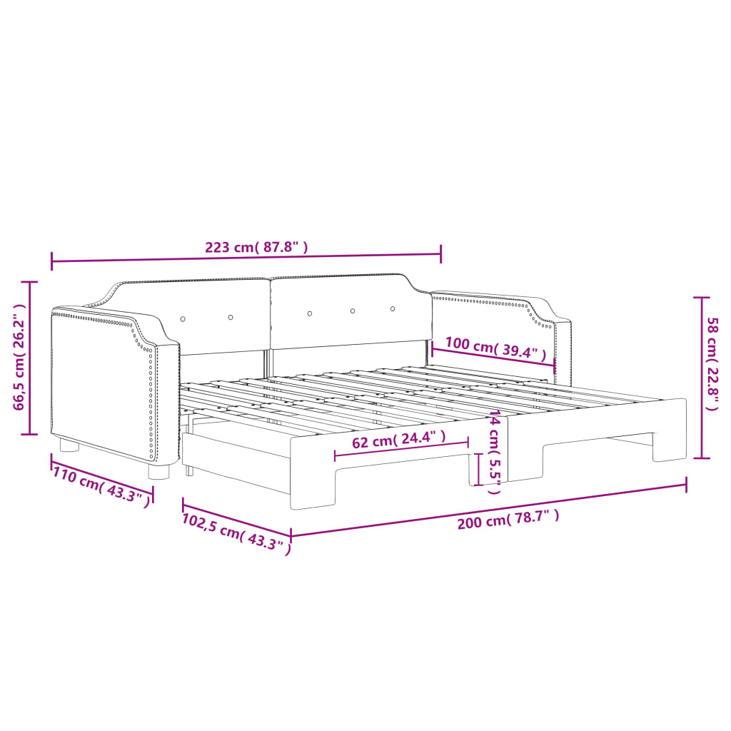 Dnevni krevet na razvlačenje svjetlosivi 100x200 cm od tkanine