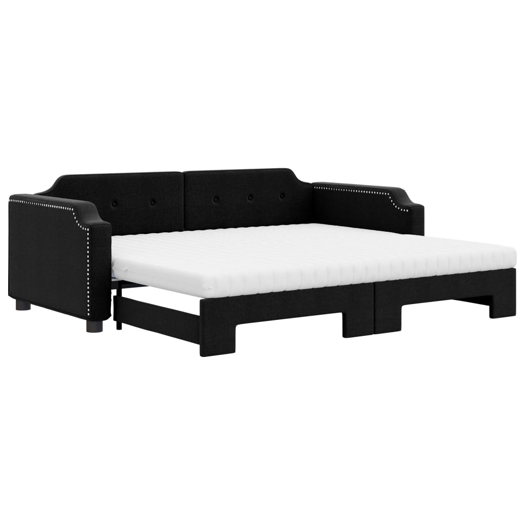 Dnevni krevet na razvlačenje s madracima crni 80x200 cm tkanina
